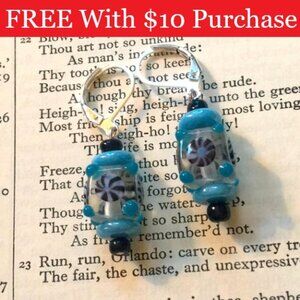 Turquoise Color Blue Lampwork Beaded Silver Tone Pierced Earrings NEW RED BANNER
